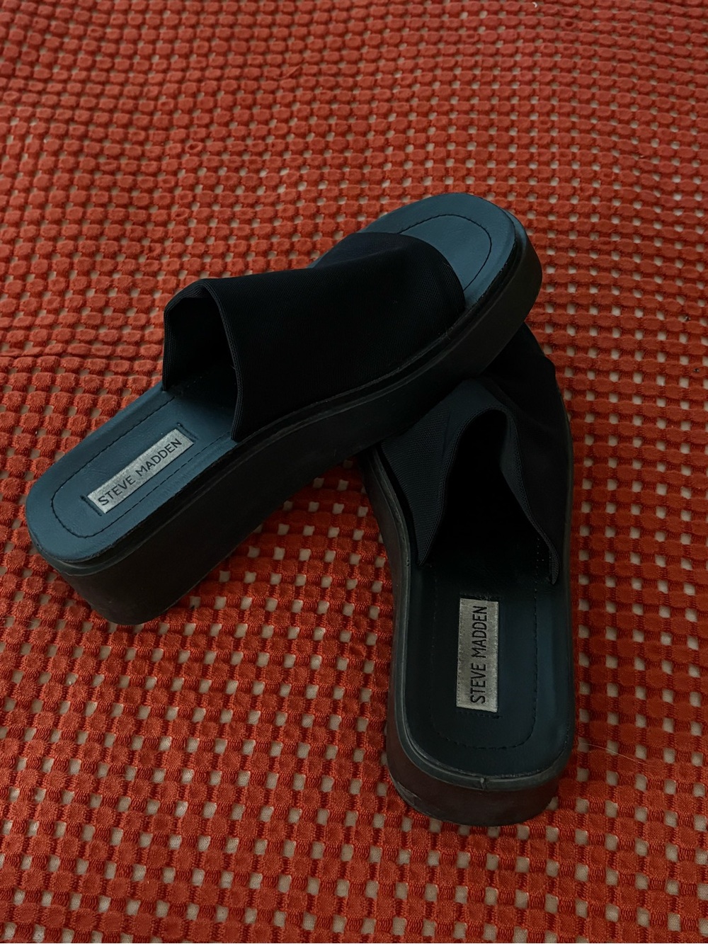 Steve Madden Black Platform Slide Sandals with Wide Upper